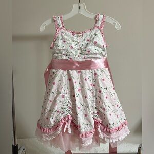 Pink Floral Ribbon-Trim Formal Dress for Girls